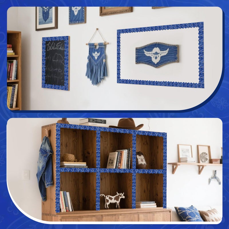 BeYumi Cowboy Bandana Border Trim - 65ft Back to School Western Themed Blue Bandana Scalloped Rolled Border Trim Wild West Themed Bulletin Board Set Classroom Office Chalkboard Wall Party Decoration - Image 5